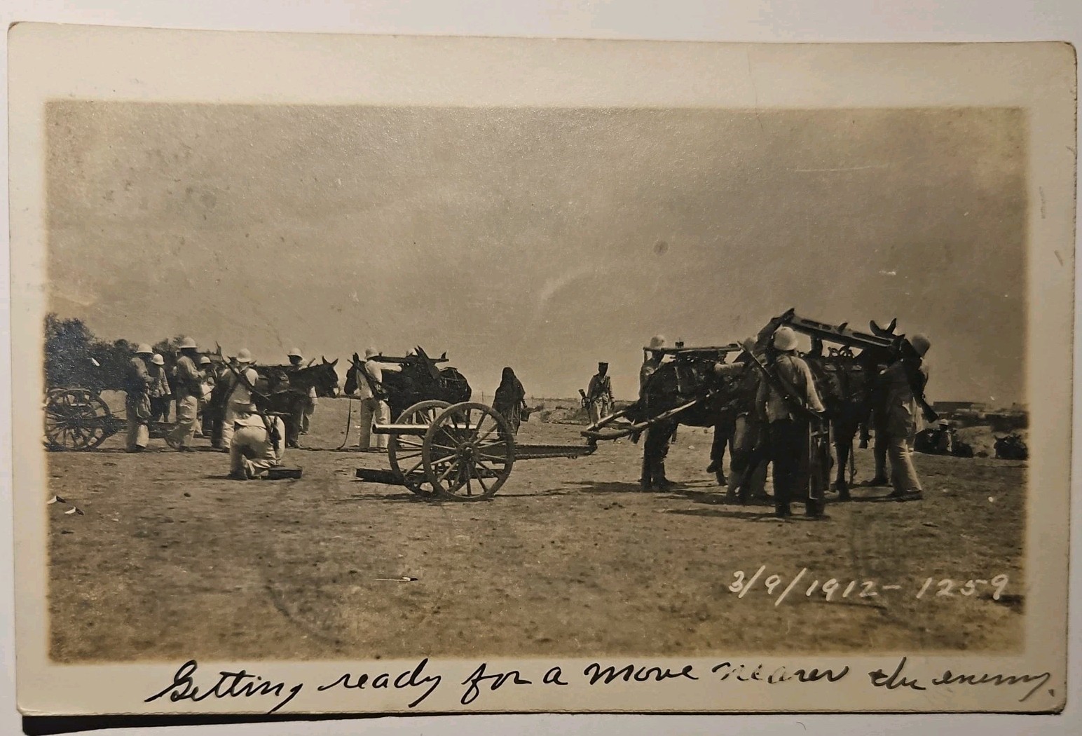 Torreon Mexican Revolution Soldiers With Rifles, Horses, Cannons, And Artillery 3/9/1912 Real Photo Postcard