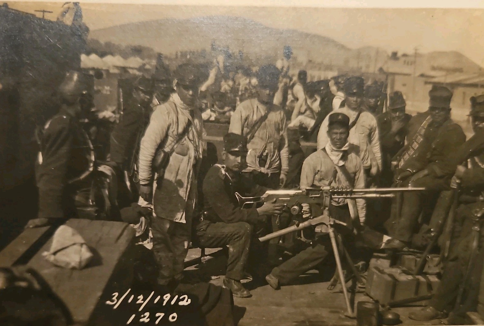 Torreon Mexican Revolution Soldiers On Traincar With Repeating Rifle 1912 Real Photo Postcard