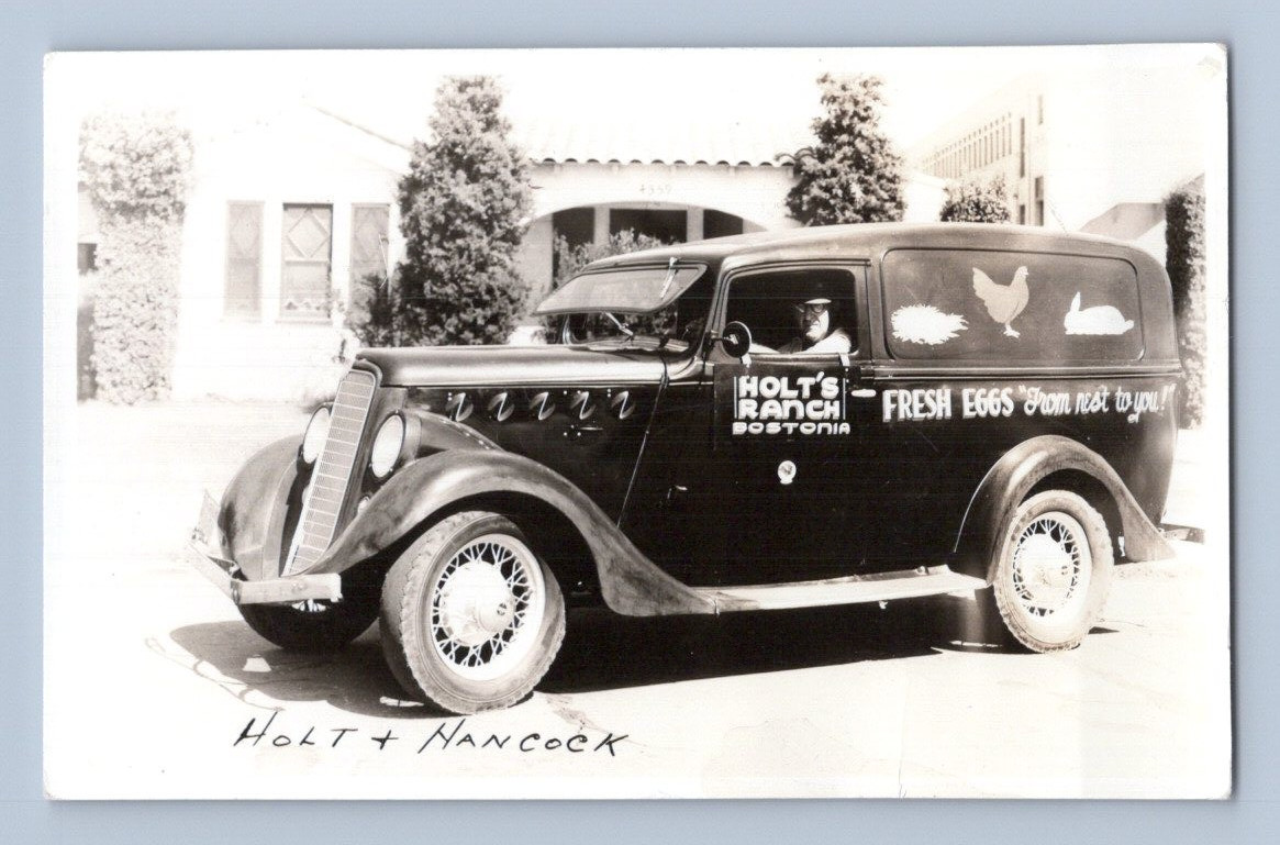 Bostonia California Holt's Ranch Chrysler Delivery Eggs 1930s Real Photo Postcard