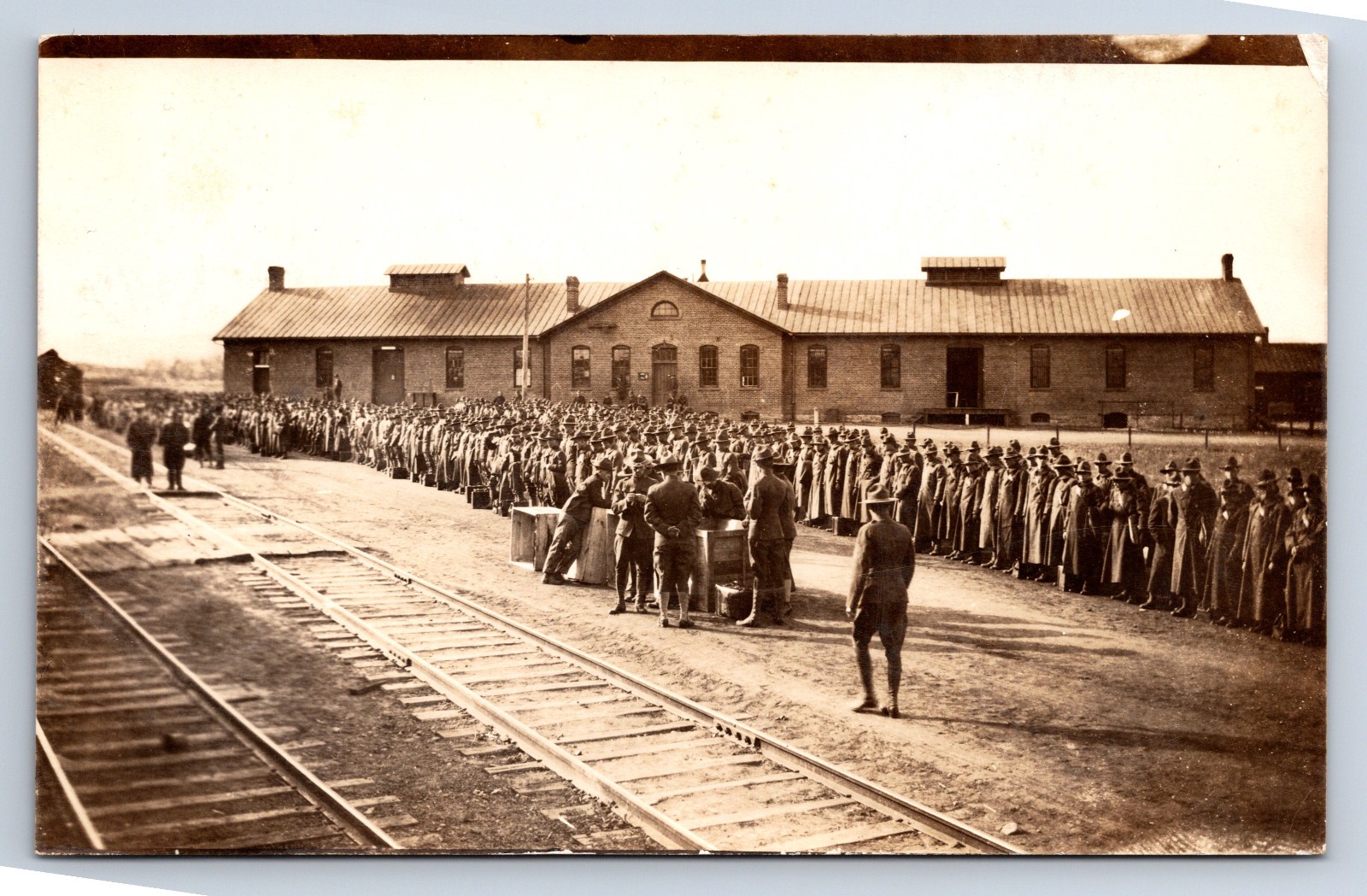 Fort Logan Colorado "Outgoing Bunch" Soldiers Railroad Track Real Photo Postcard