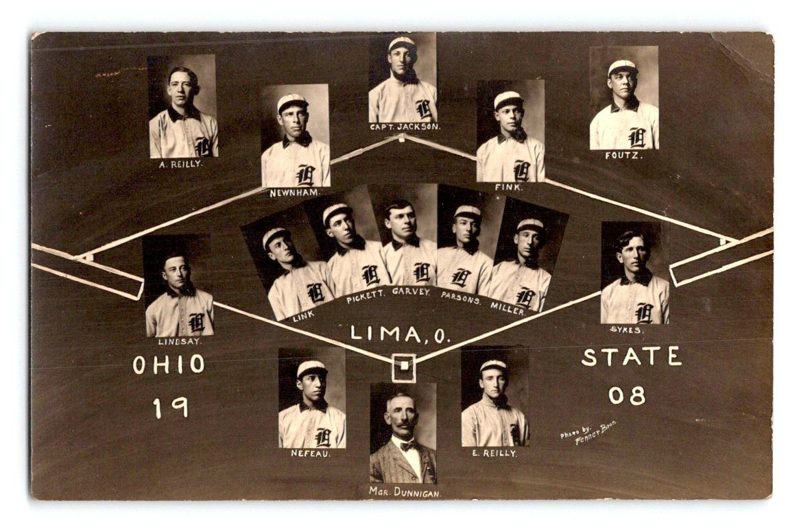 Lima Ohio Ohio State Baseball Team 1908 Real Photo Postcard