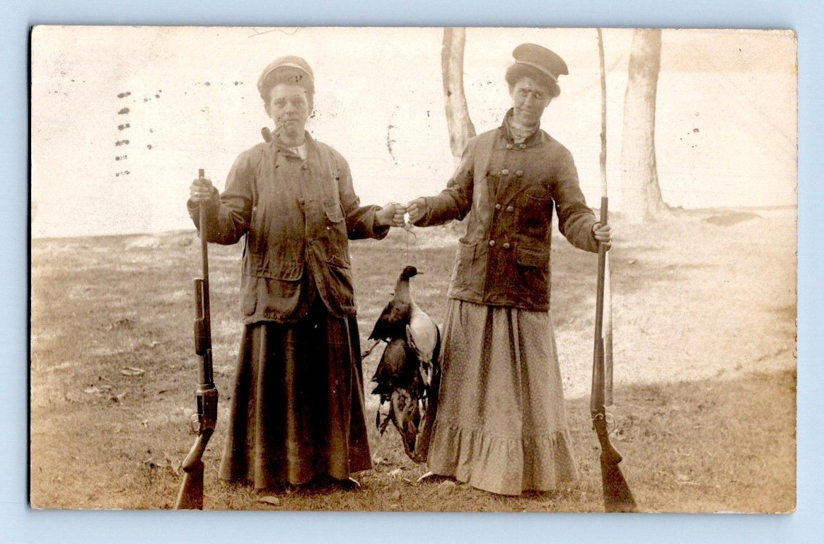 Women Hunting The Great Duck Hunt 1909 Real Photo Postcard