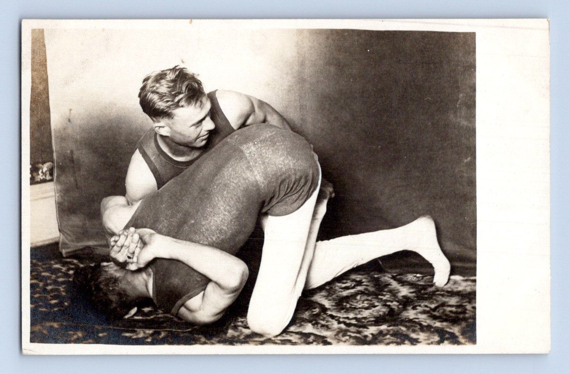 Wrestling Close Up Real Photo Postcard
