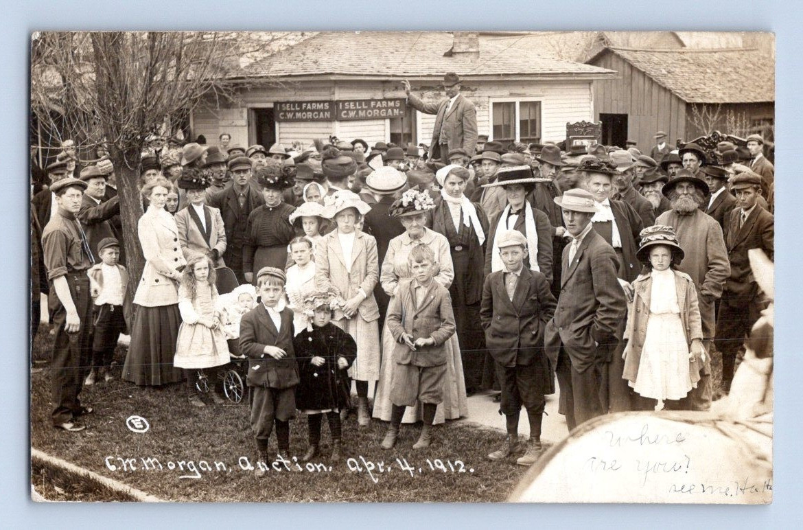 Shelby Michigan C.W. Morgan Farm Auction 1912 Real Photo Postcard