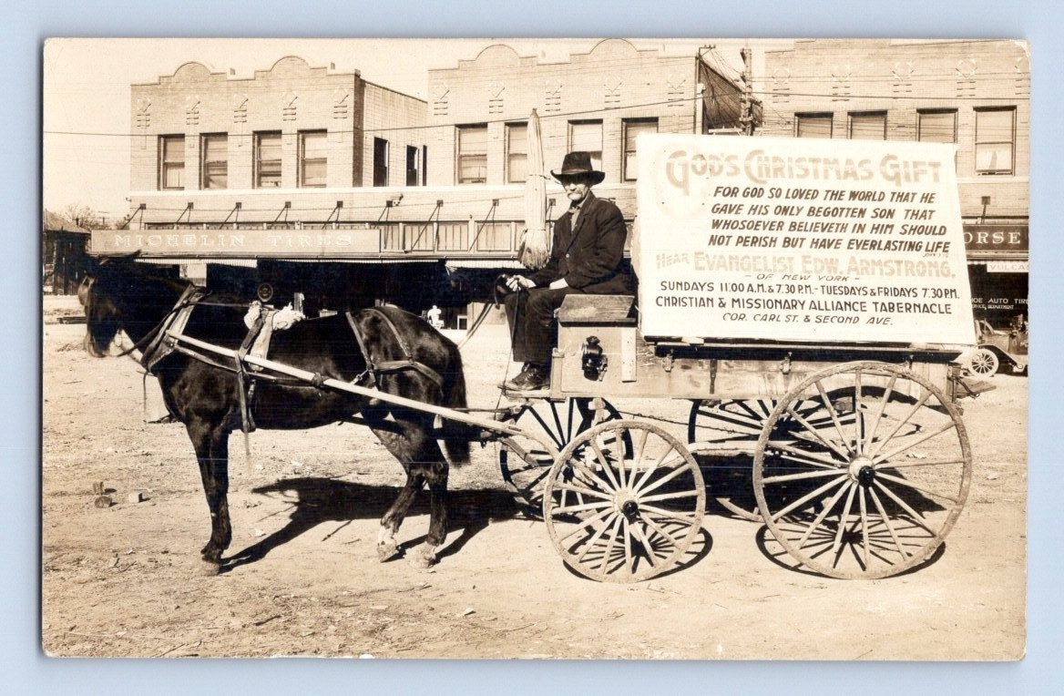 Edward Armstrong Horse Drawn Evangelist 1907 Real Photo Postcard