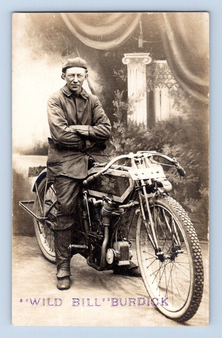 "Wild Bill" Burdick Motorcycle Racer 1909 Real Photo Postcard