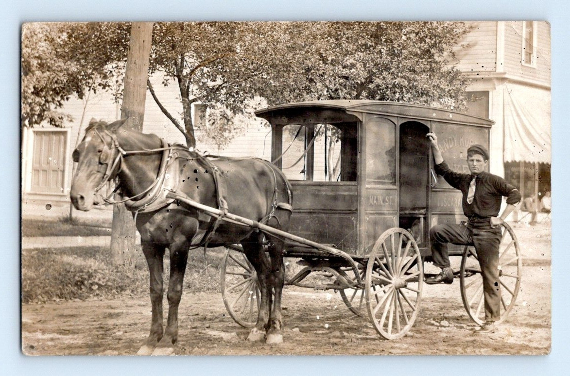 Tuscarawas Ohio Horse Drawn Bakery Delivery 1907 Real Photo Postcard