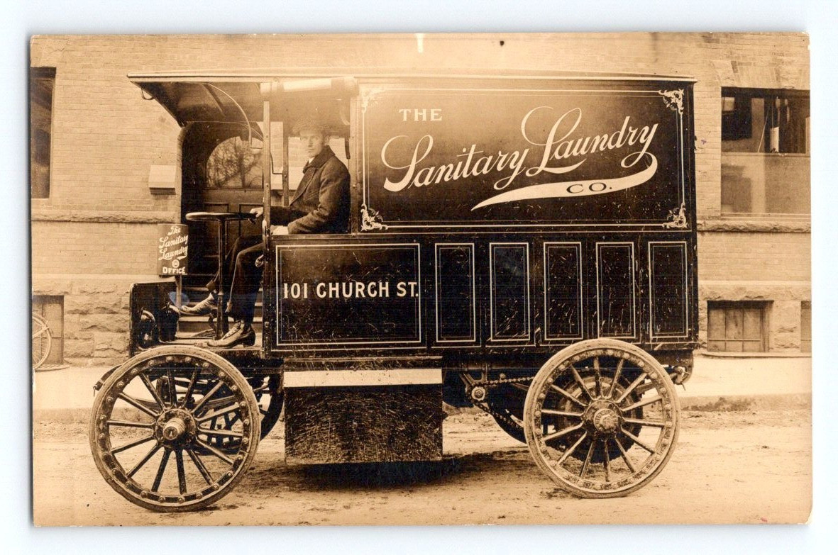 New York 101 Church Street Sanitary Laundry Company Delivery Truck 1915 Real Photo Postcard