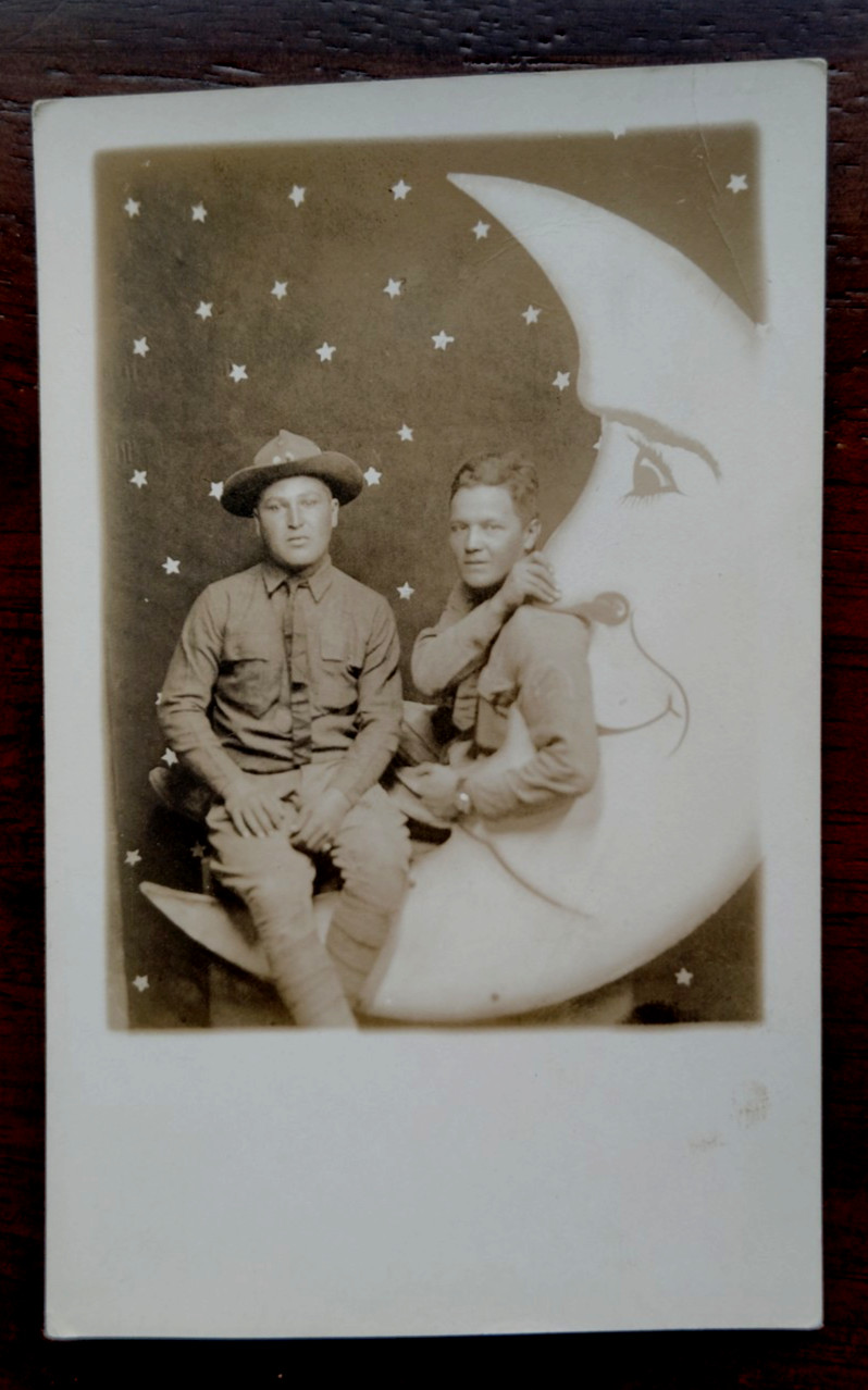 Two American Army Soldiers Paper Moon Real Photo Postcard