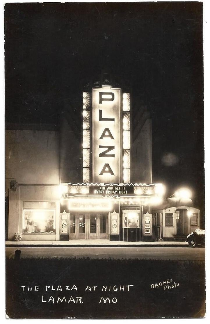 Lamar Missouri Plaza Theater At Night 1940 Real Photo Postcard