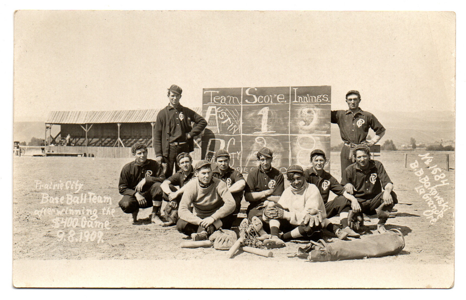Prairie City Oregon Baseball Team With Bruno Bakowski 1909 Real Photo Postcard