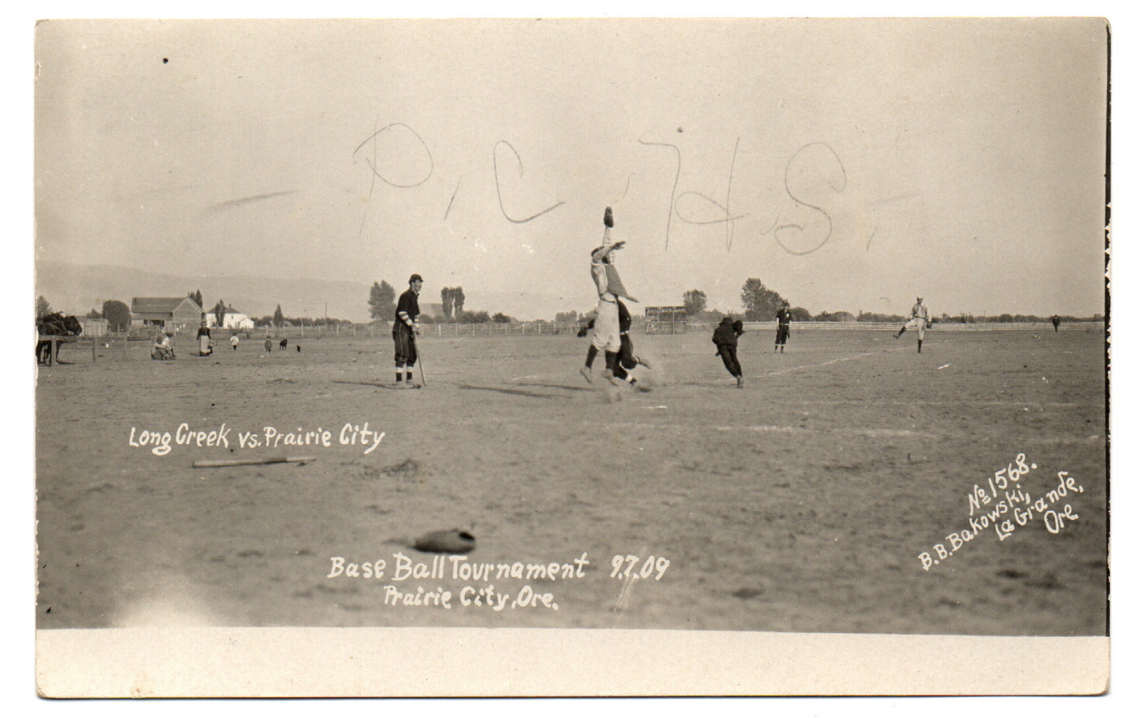 Prairie City Oregon Baseball Versus Long Creek With Bakowski 1909 Real Photo Postcard
