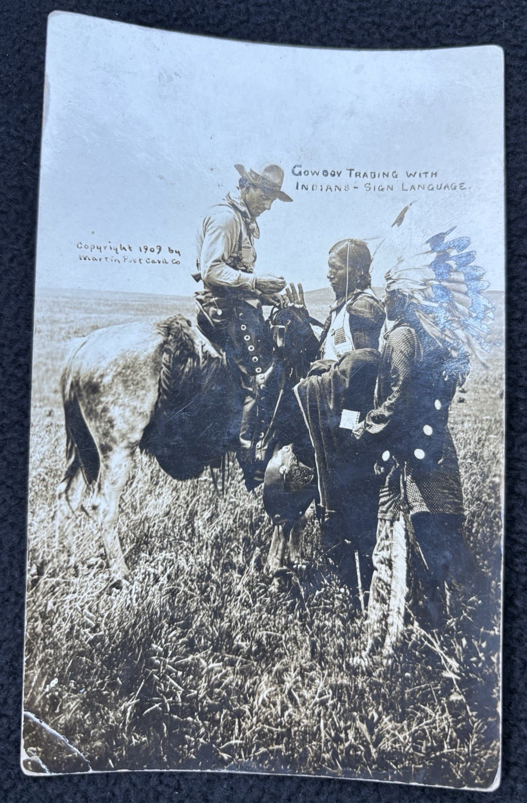 Oklahoma 101 Ranch Indians Trading With Cowboy Sign Language 1909 Real Photo Postcard
