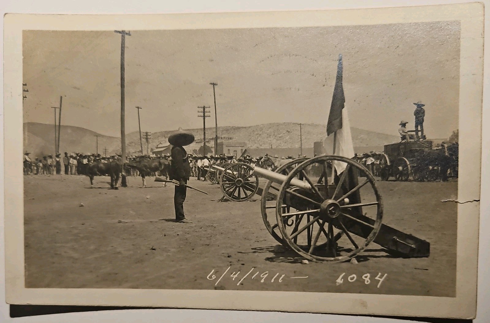 Torreon Mexican Revolution Soldiers Stagecoach Cannons Artillery 1911 Real Photo Postcard