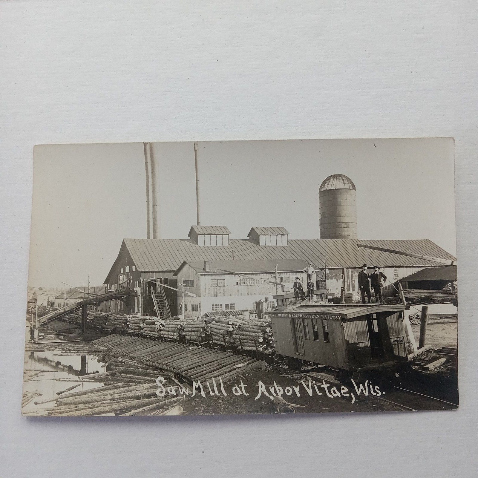 Arbor Vitae Wisconsin Sawmill Hazelhurst Southeastern Railroad Early 1900s Real Photo Postcard