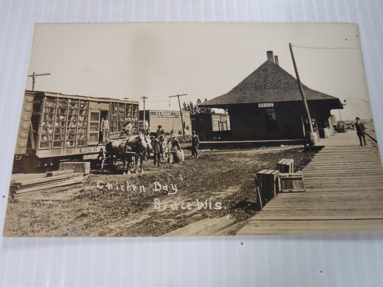 Bruce Wisconsin Rock County Railroad Depot Real Photo Postcard