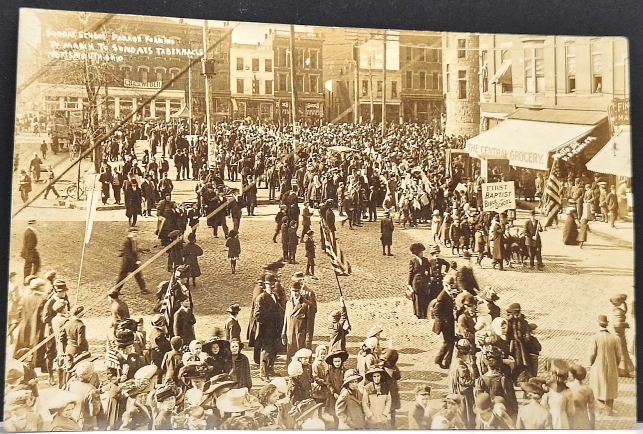 Portsmouth Ohio Sunday School Parade Forming to March Sunday Tabernacle Real Photo Postcard