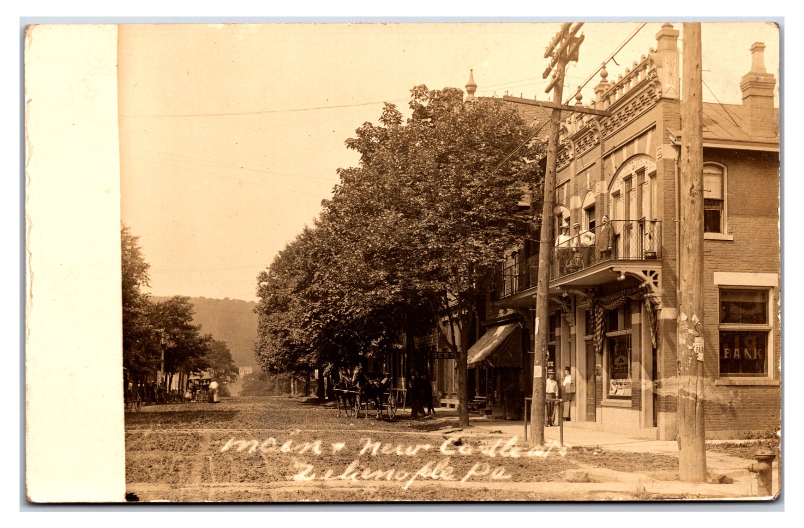 Zelienople Pennsylvania Street View Wagons Bank 1907 Real Photo Postcard