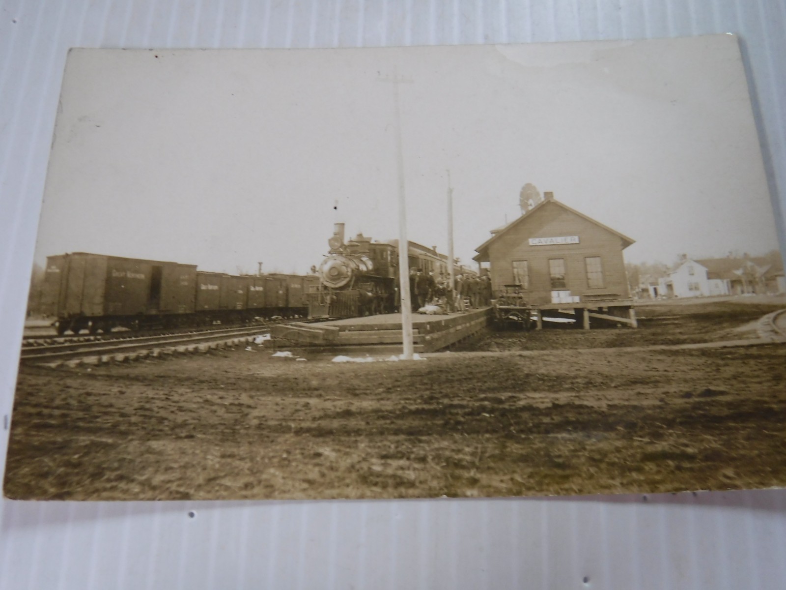 Cavalier North Dakota Pembina County Railroad Depot Real Photo Postcard