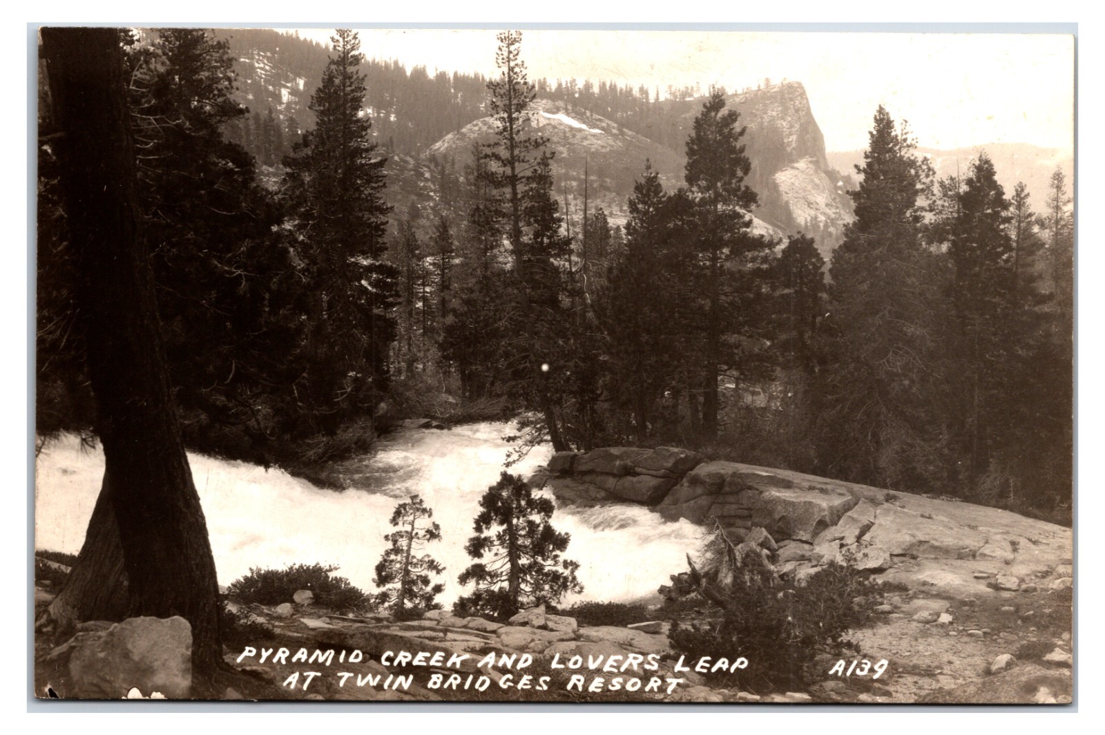 Lake Tahoe California Pyramid Creek Lovers Leap Twin Bridges 1930s Real Photo Postcard