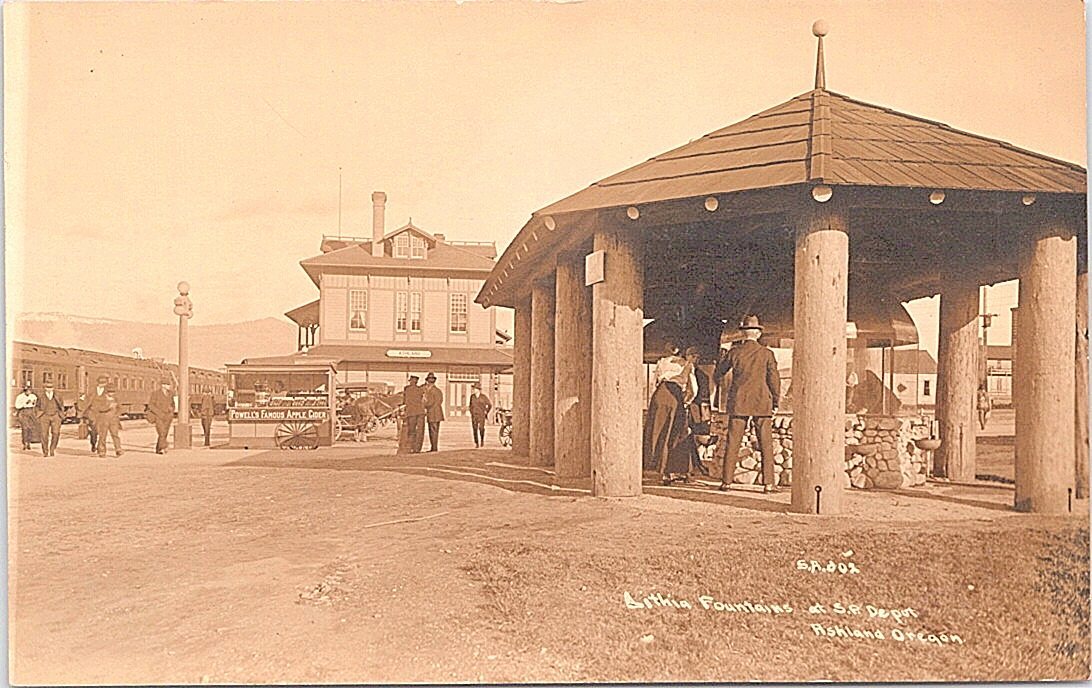 Ashland Oregon Railroad Depot And Fountain Scene 1900s Real Photo Postcard