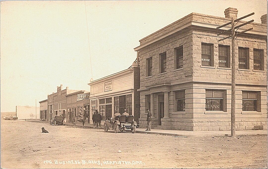 Hermiston Oregon Street Scene Real Photo Postcard