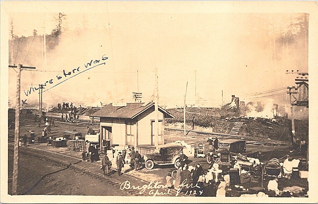 Brighton Oregon Fire Scene Railroad Depot 1924 Real Photo Postcard