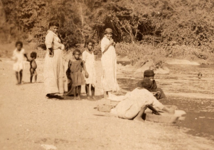 Black Americana Swimming Scene by the Creek or Pond 1920 Real Photo Postcard