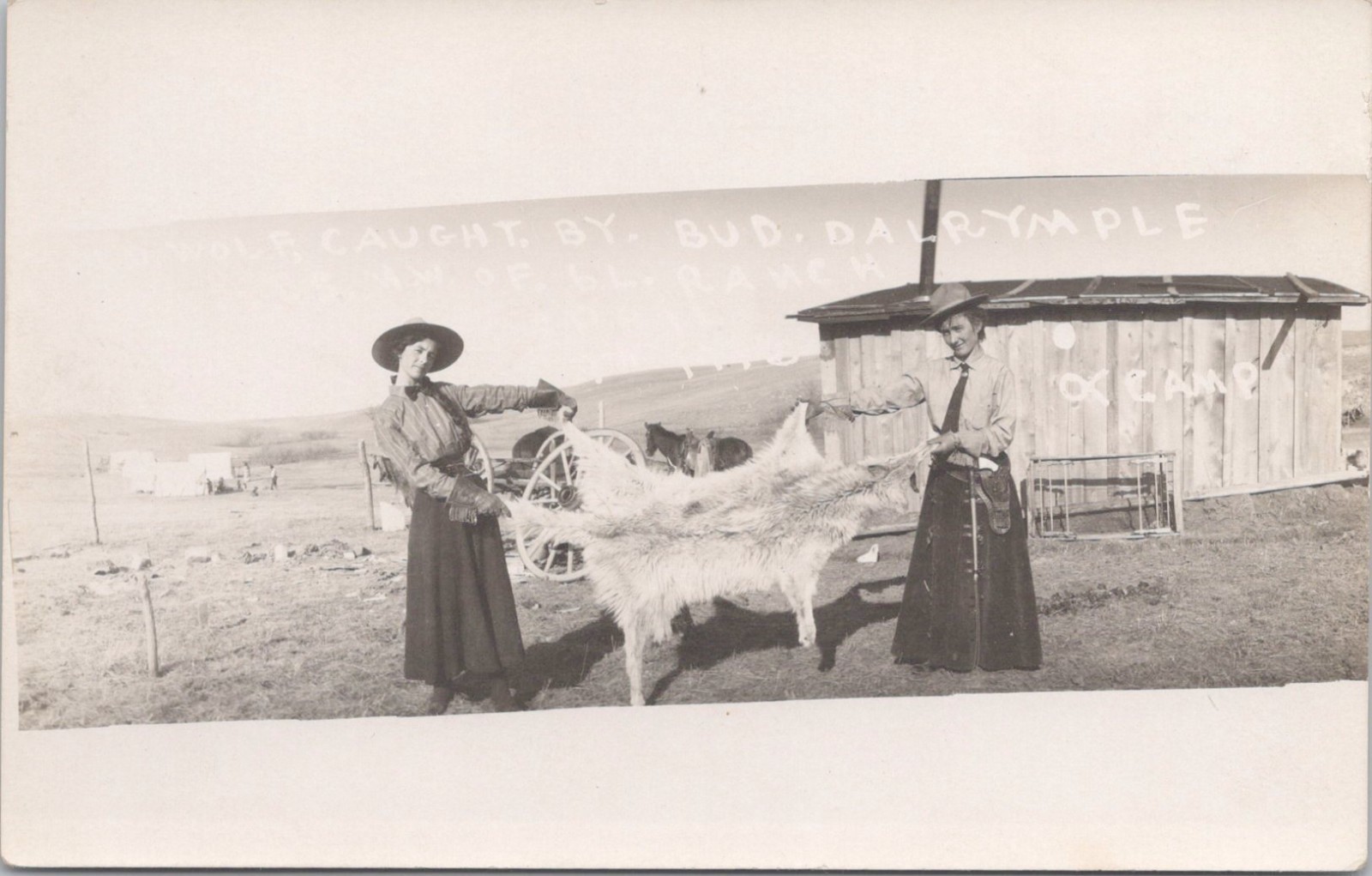South Dakota Badlands 6L Ranch Women With Wolf Caught By Bud Dalrymple 1910 Real Photo Postcard