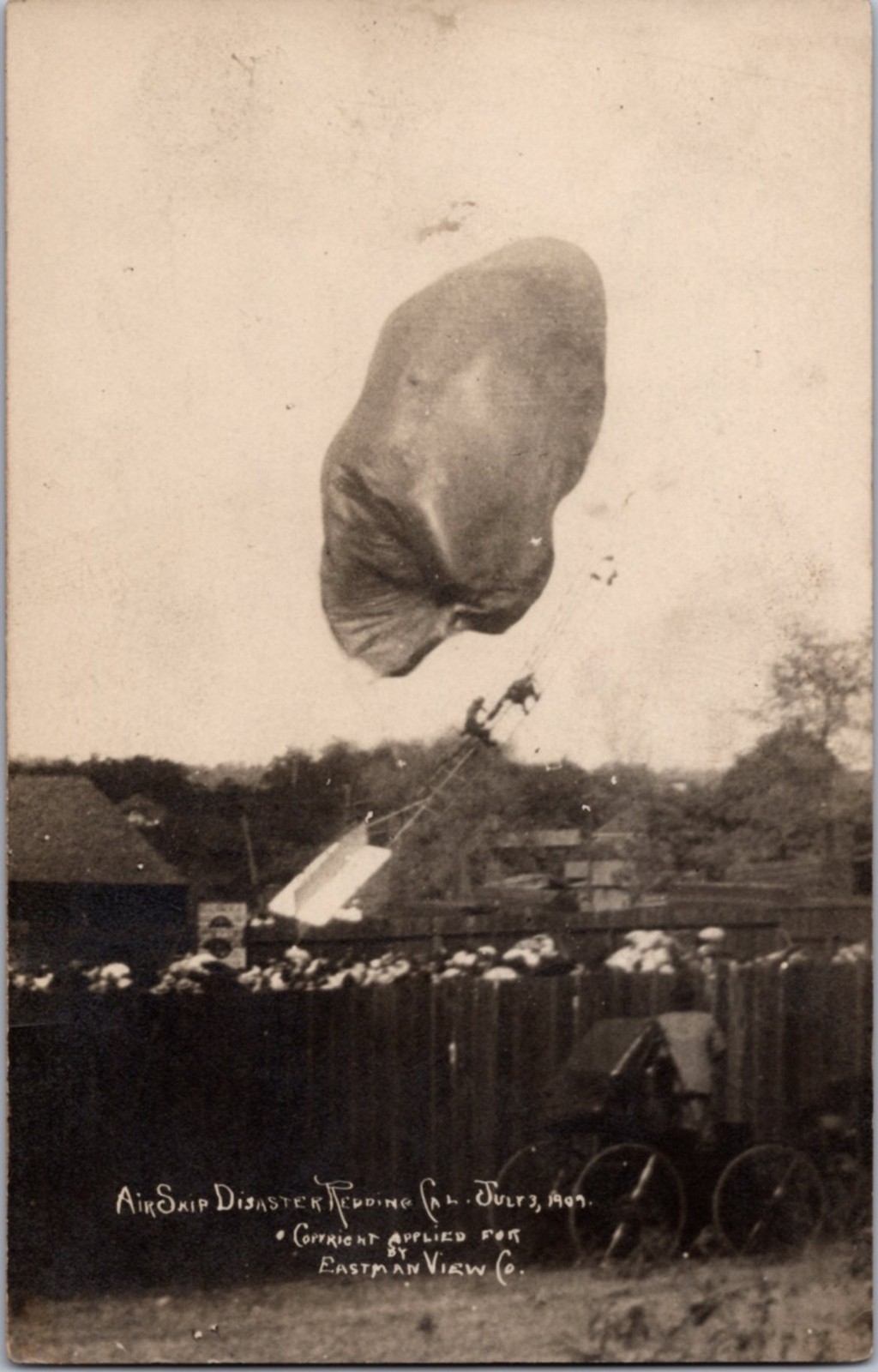 Redding California Airship Disaster Crash Scene Aviation 1909 Real Photo Postcard