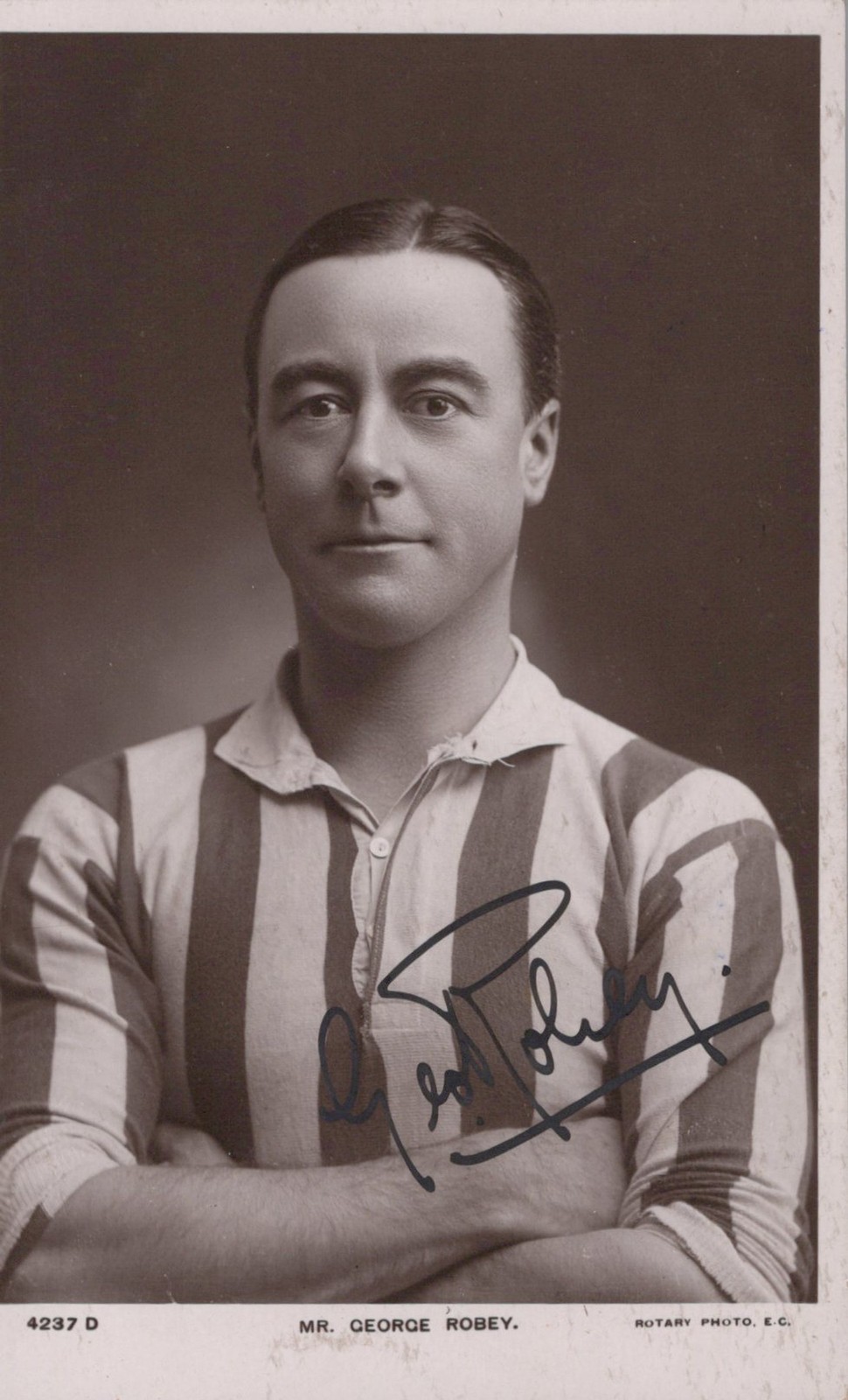 **Original title:** George Robey UK comedian football shirt 1910s - HAND SIGNED RPPC Photo Postcard

**Rewritten Title:** George Robey United Kingdom Comedian Football Shirt Hand Signed Real Photo Postcard