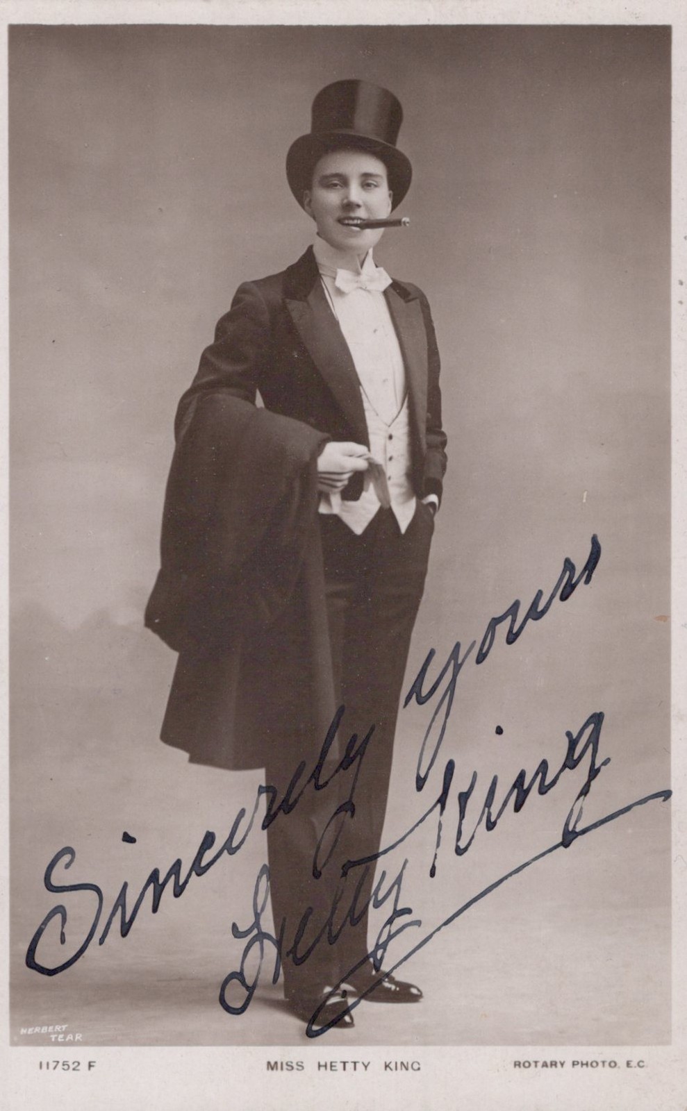 London, United Kingdom Actress Hetty King with Cigar, Hand Signed Real Photo Postcard