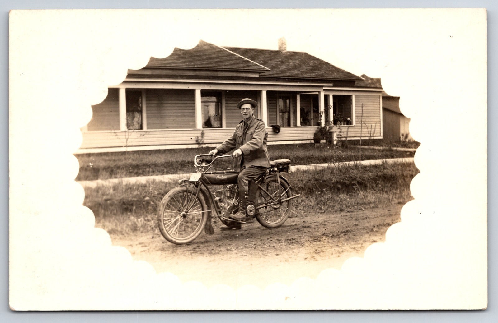 Springfield Oregon Man on Indian Motorcycle 1910 Real Photo Postcard