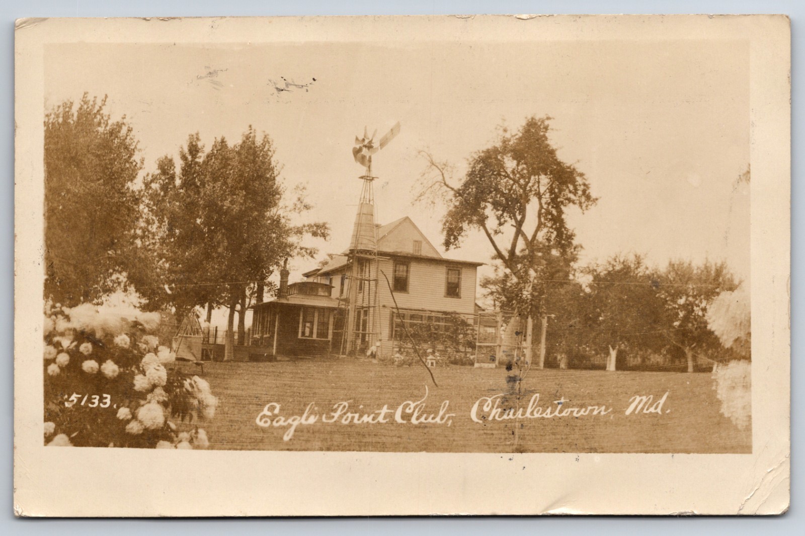 Charlestown Maryland Eagle Point Club House Windmill 1915 Real Photo Postcard