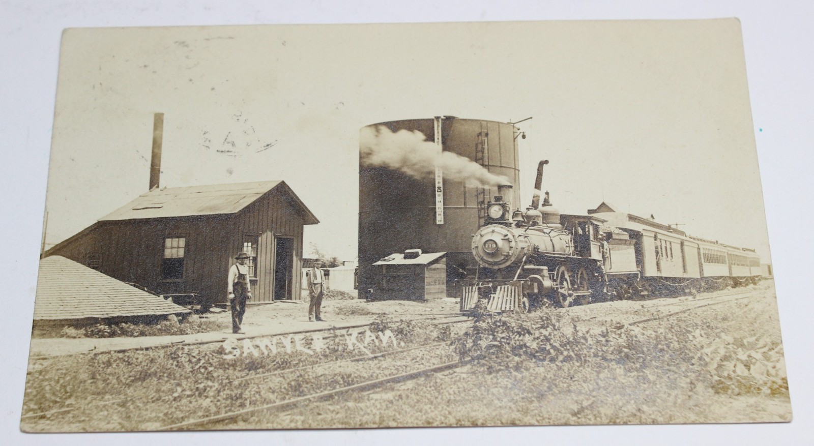 Sawyer Kansas Atchison, Topeka And Santa Fe Railroad Depot 1909 Real Photo Postcard