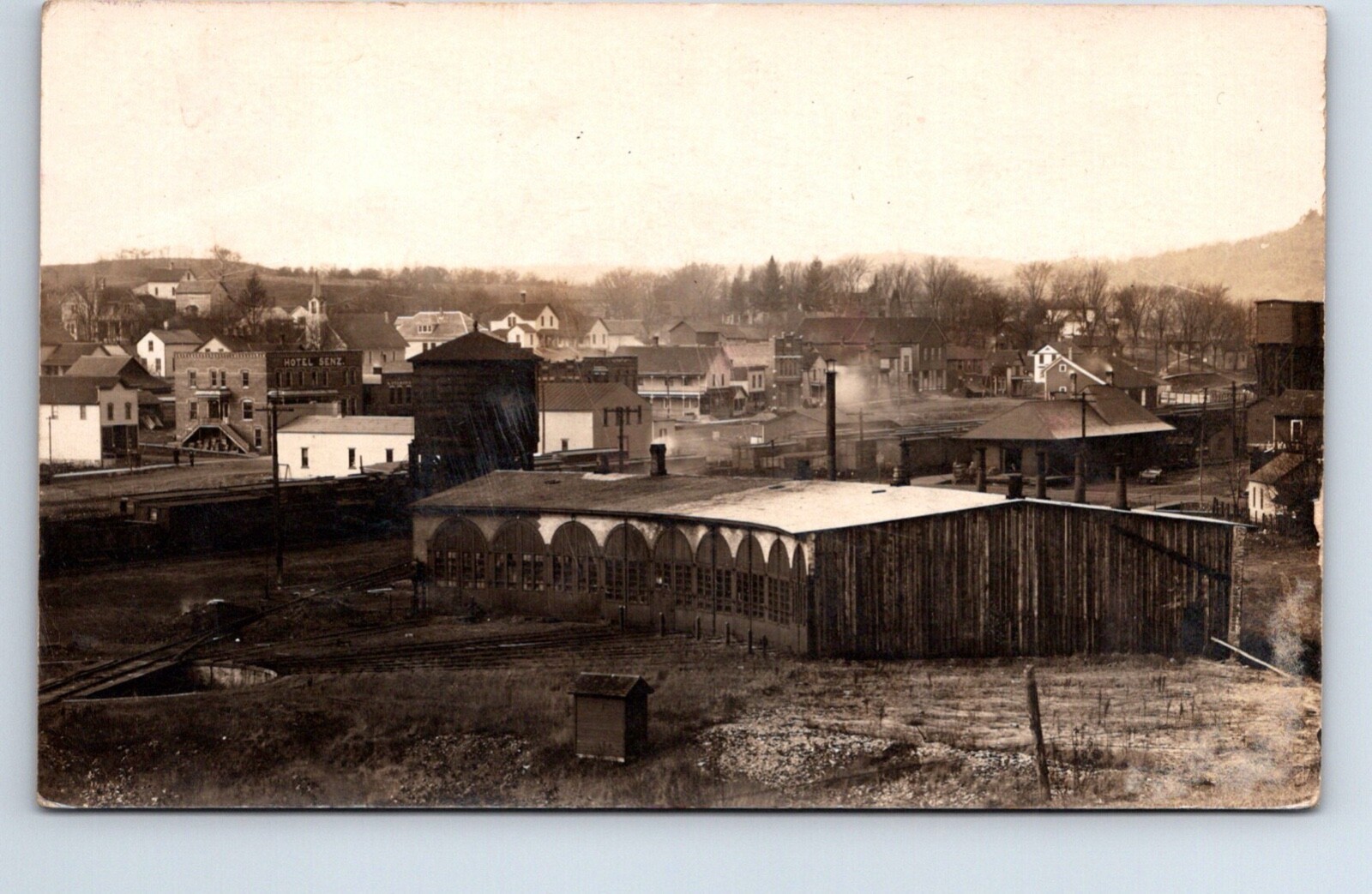 Kendall Wisconsin C & NW Roundhouse & Depot Station Real Photo Postcard