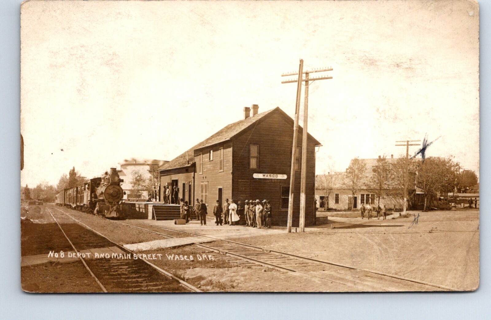 Wasco Oregon Union Pacific Railroad Depot Station Train Real Photo Postcard