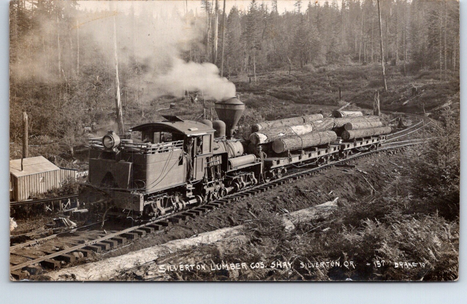 Oregon Silverton Lumber Company Logging Train Drake Railroad Real Photo Postcard