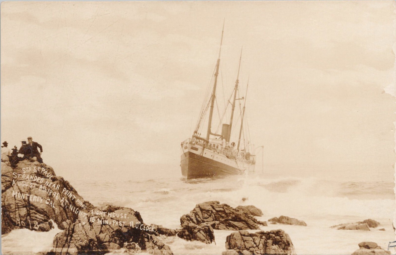 Point Pinos Light House Monterey California Steamship St. Paul Aground 1896 Real Photo Postcard