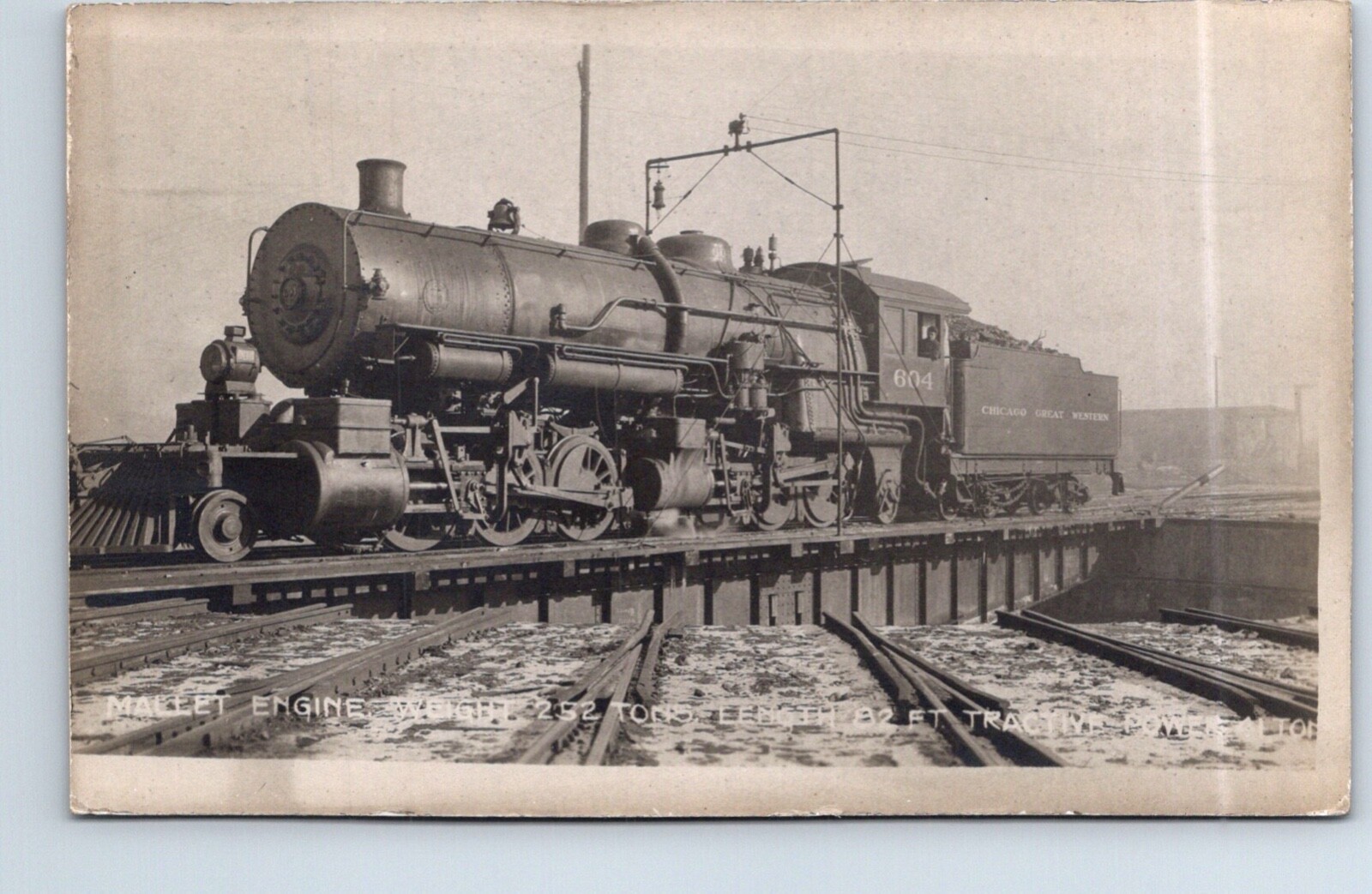 Olwein Iowa CGW Railroad Round House Locomotive 604 Real Photo Postcard
