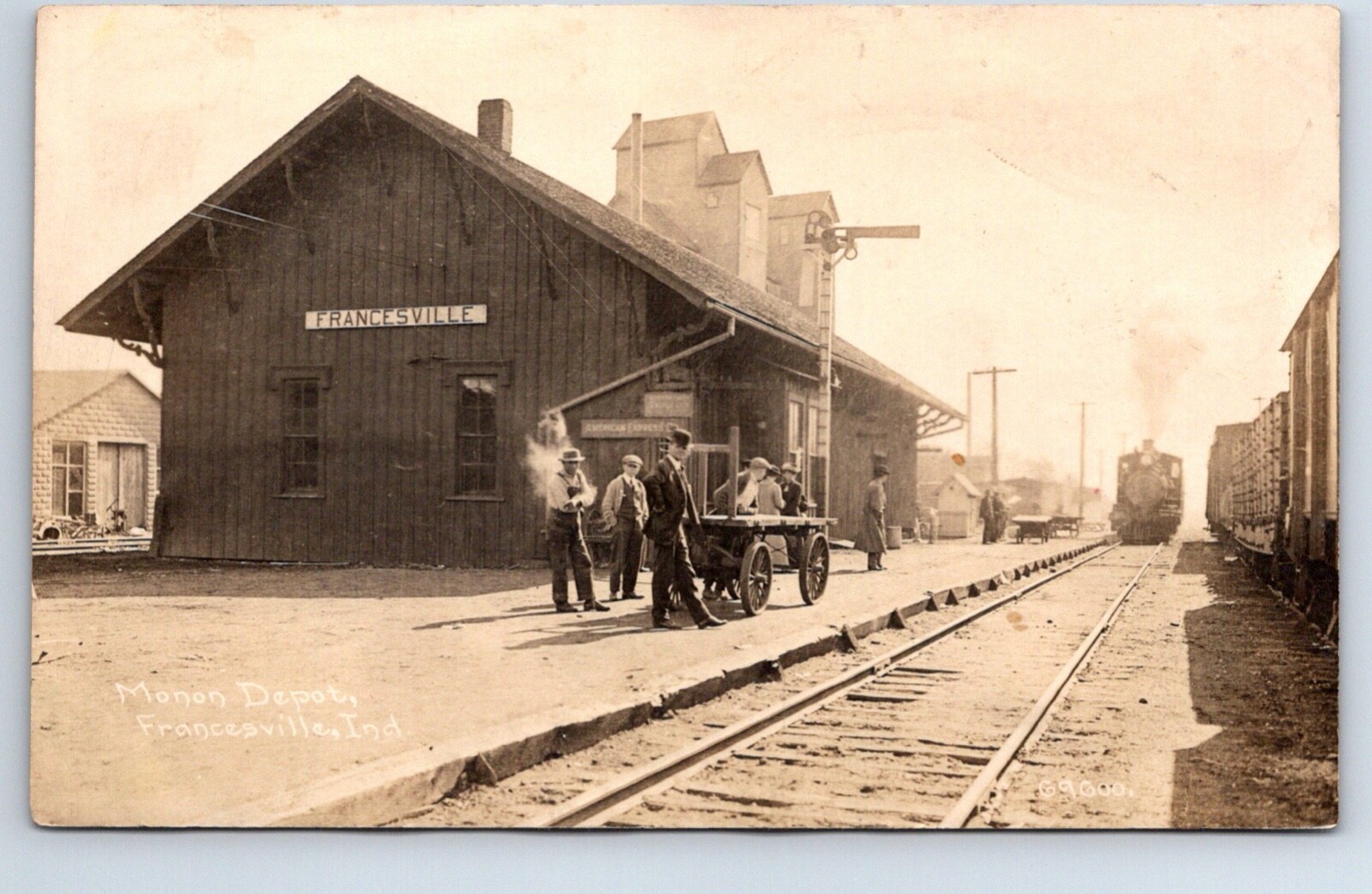Francesville Indiana Monon Railroad Depot Train Station Real Photo Postcard