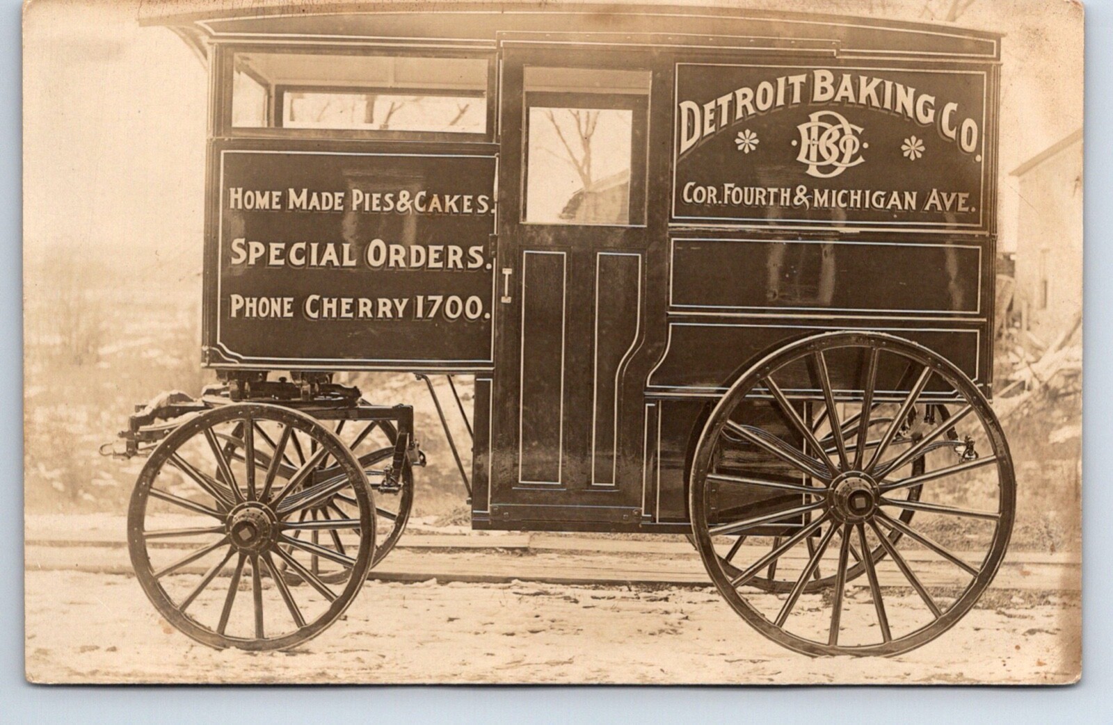 Detroit Michigan Baking Company Wagon Pies Cakes Real Photo Postcard