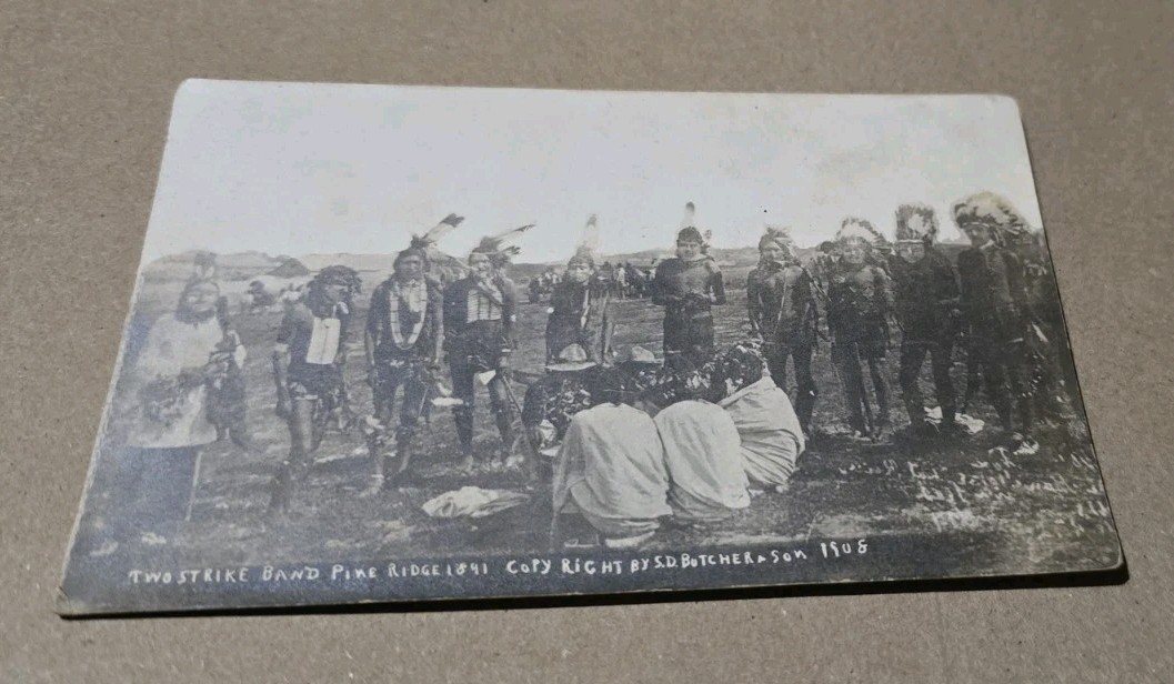 Pine Ridge South Dakota Sioux Indians Two Strike Band Butcher 1908 Real Photo Postcard