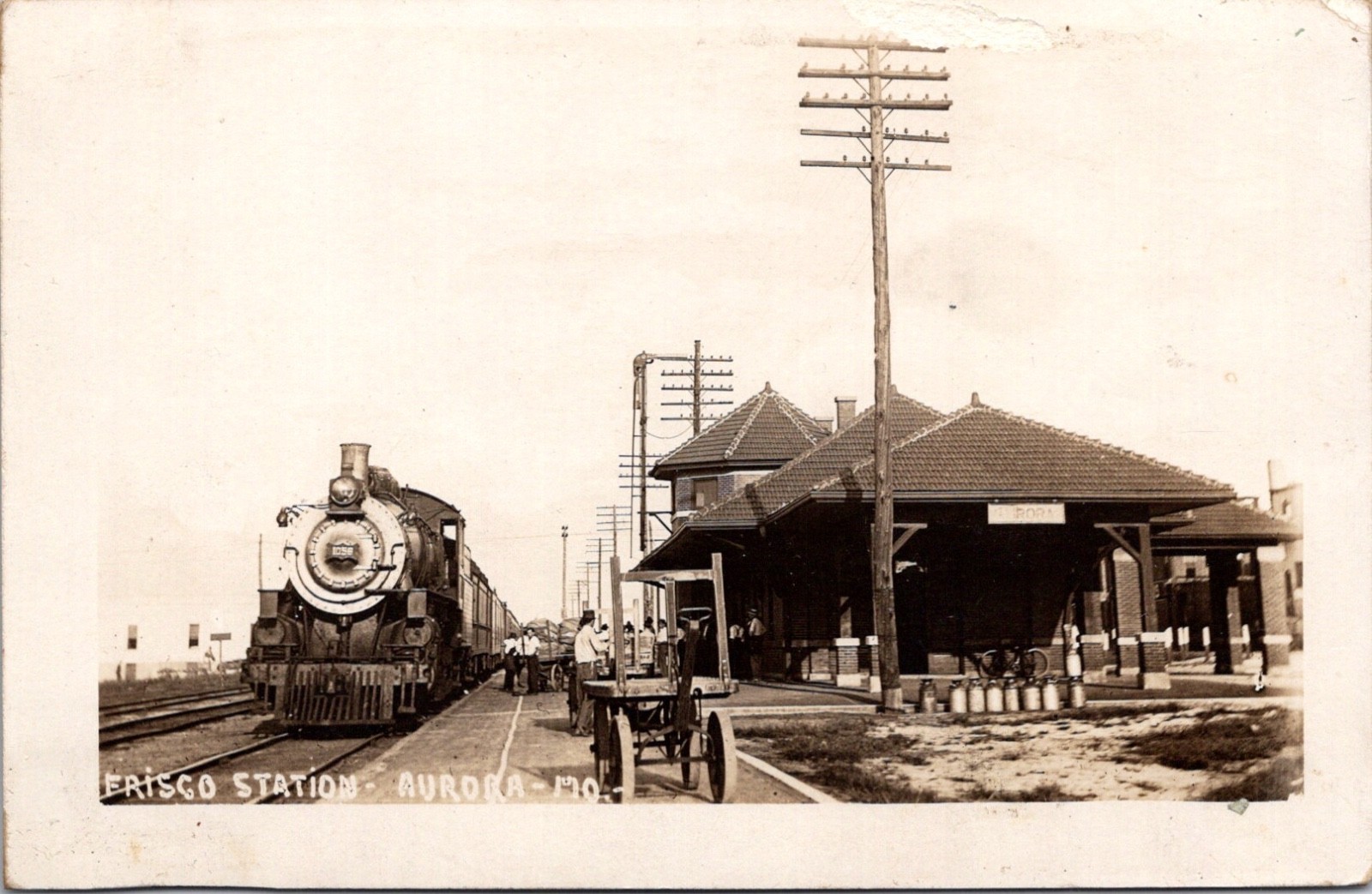 Aurora Missouri Frisco Railroad Depot Train In Station Real Photo Postcard