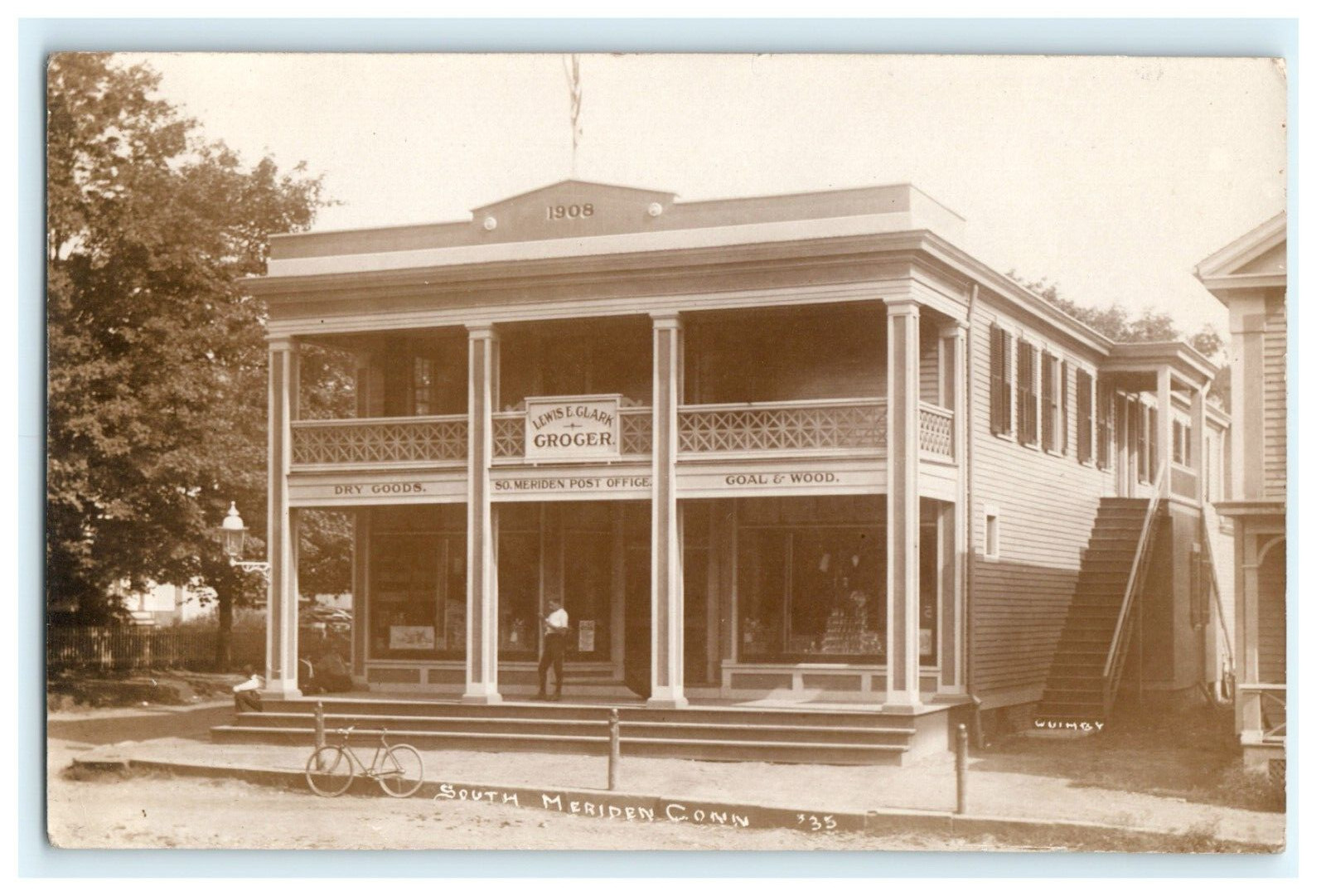 South Meriden Connecticut Lewis E Clark Grocer Post Office View 1910 Real Photo Postcard