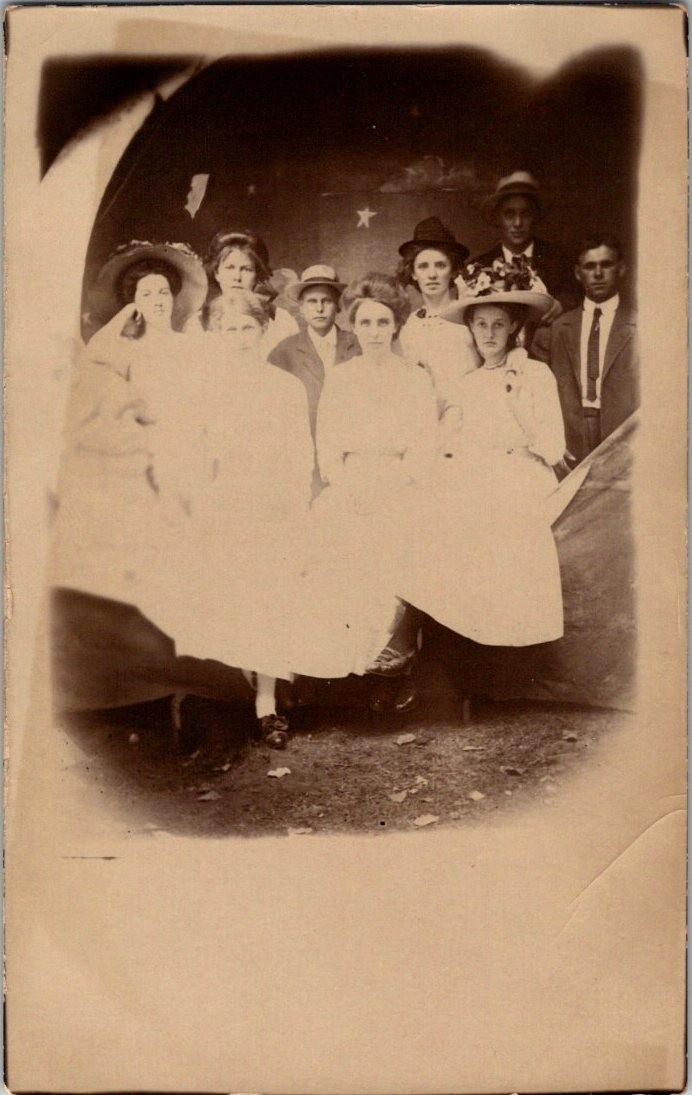 Studio 9 People Men & Women Paper Moon 1911 Real Photo Postcard