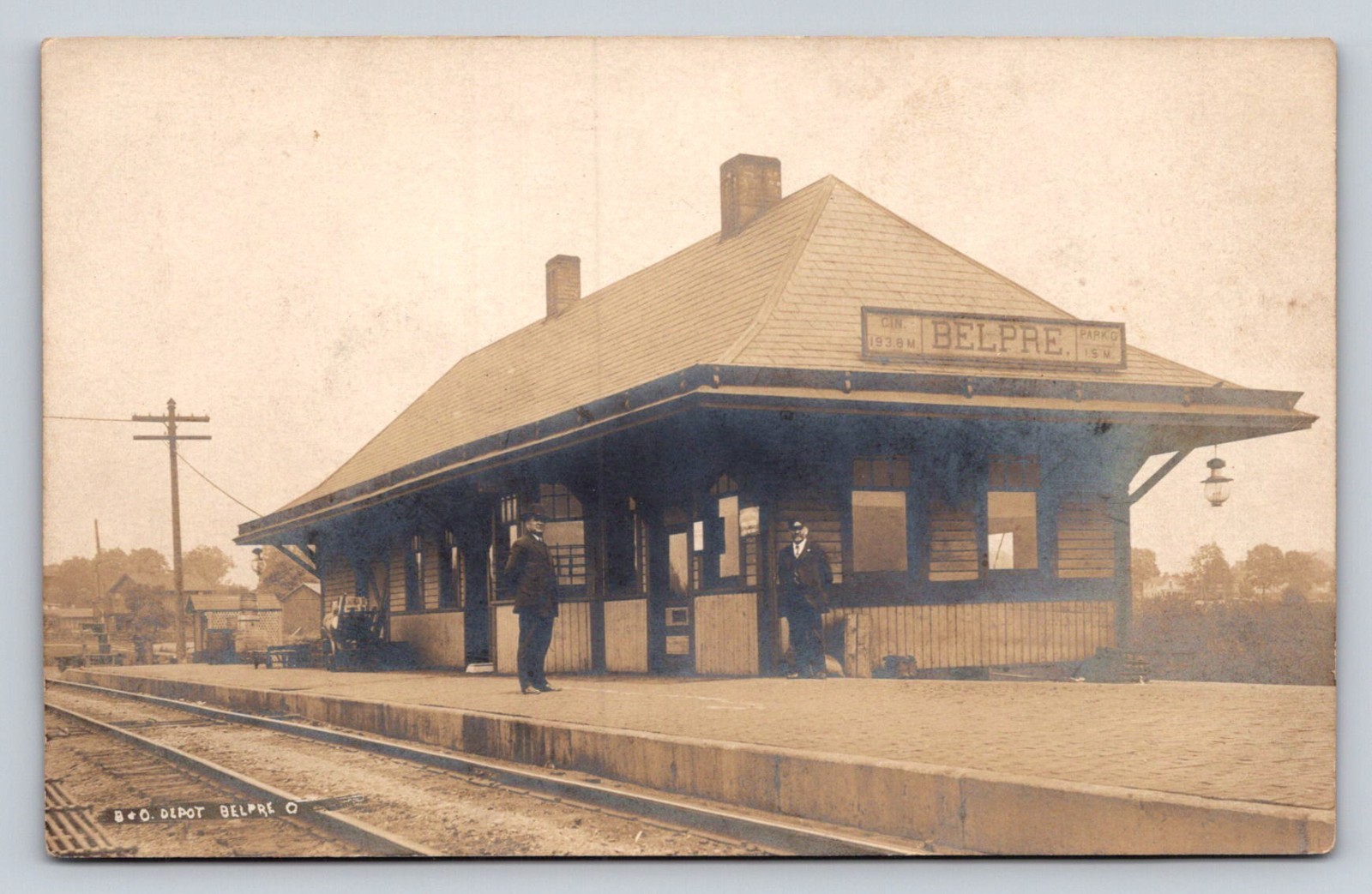 Belpre Ohio B & O Depot Train Station Crew 1910 Real Photo Postcard