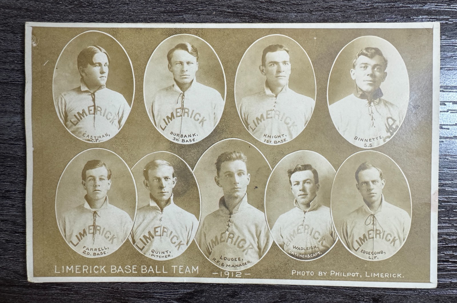 Limerick Maine Baseball Team 1912 Real Photo Postcard