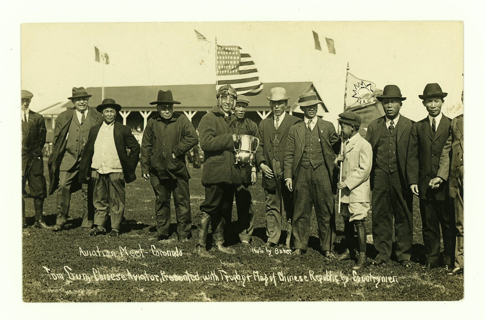 Coronado San Diego Tom Gunn Chinese Aviator with Trophy Aviation Meet 1912 Real Photo Postcard