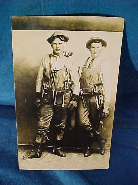 Two Occupational Telephone Linemen Real Photo Postcard